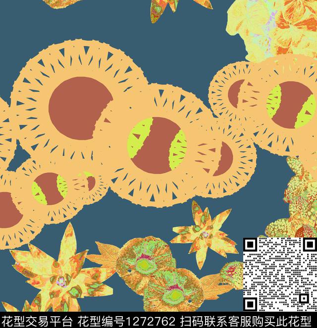 几何花卉抽象数码印花华亿平台下载（图片编号: 1272762） - 瓦栏（Walan）
