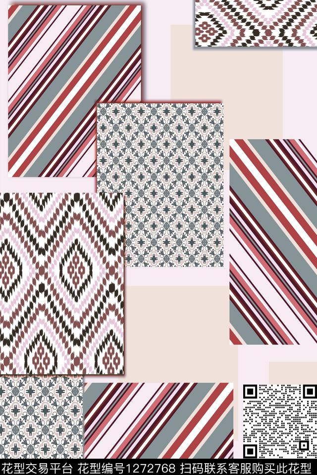 几何条纹民族风数码印花华亿平台下载（图片编号: 1272768） - 瓦栏（Walan）