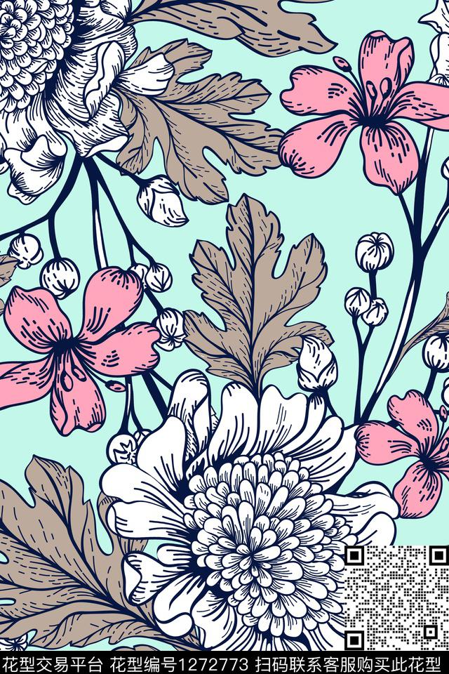 大花床品大牌风传统印花华亿平台下载（图片编号: 1272773） - 瓦栏（Walan）