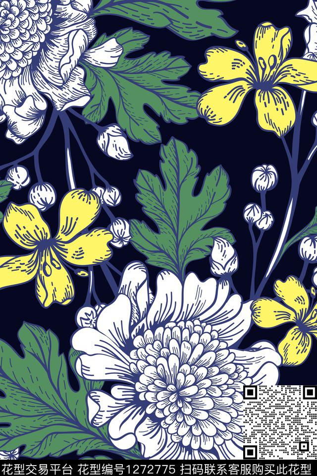 大花床品大牌风传统印花华亿平台下载（图片编号: 1272775） - 瓦栏（Walan）