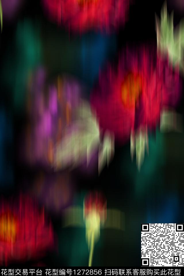 抽象花卉黑底花卉秋冬华亿平台传统印花华亿平台下载（图片编号: 1272856） - 瓦栏（Walan）