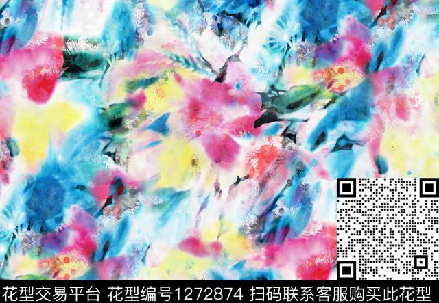 水彩花卉抽象数码印花华亿平台下载（图片编号: 1272874） - 瓦栏（Walan）