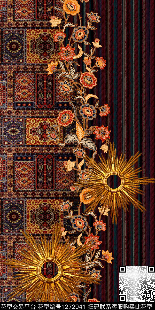 金属卷草民族风数码印花华亿平台下载（图片编号: 1272941） - 瓦栏（Walan）