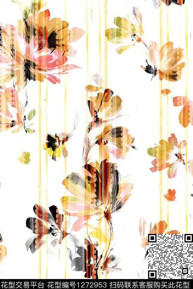 抽象花卉花卉条纹数码印花华亿平台下载（图片编号: 1272953） - 瓦栏（Walan）