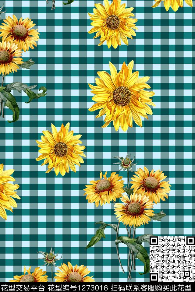 女装向日葵格子数码印花华亿平台下载（图片编号: 1273016） - 瓦栏（Walan）