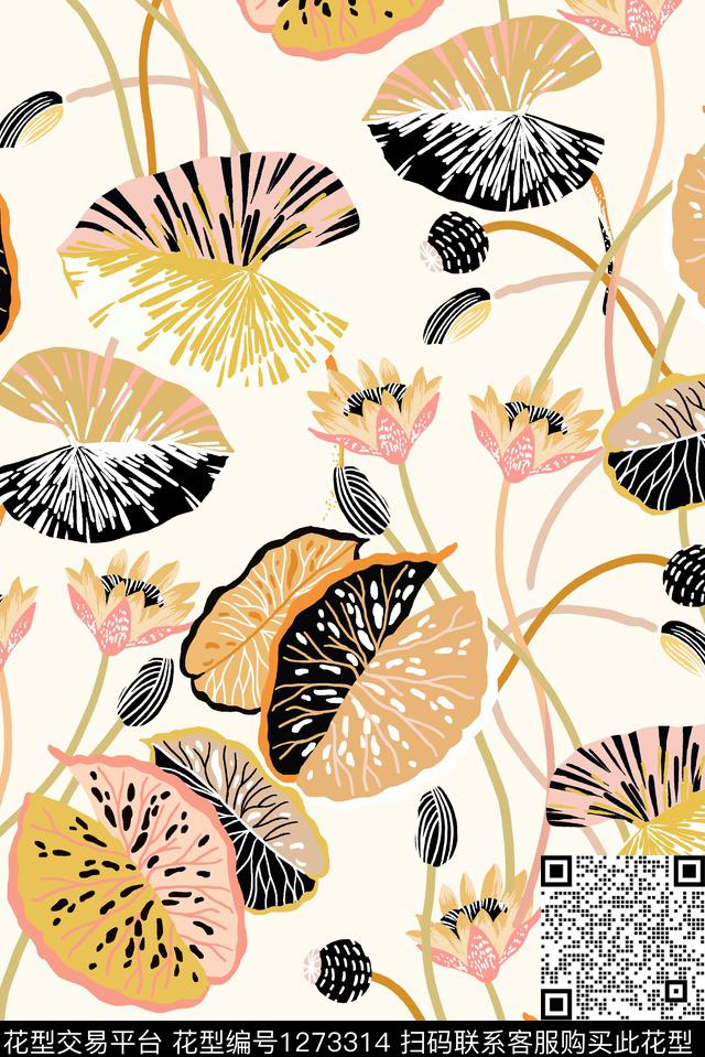抽象花卉花卉春夏华亿平台数码印花华亿平台下载（图片编号: 1273314） - 瓦栏（Walan）
