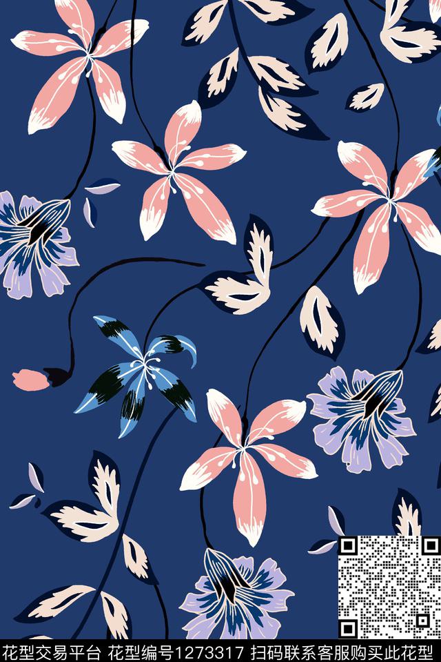 抽象花卉花卉大牌风数码印花华亿平台下载（图片编号: 1273317） - 瓦栏（Walan）