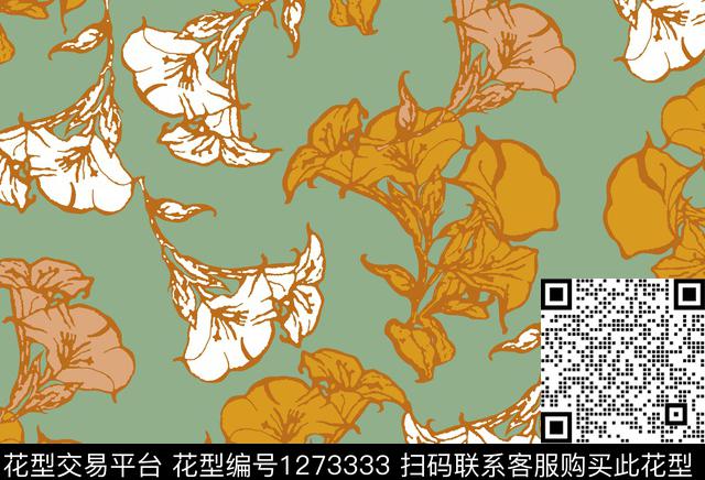 茉莉花传统纹样玫瑰花数码印花华亿平台下载（图片编号: 1273333） - 瓦栏（Walan）