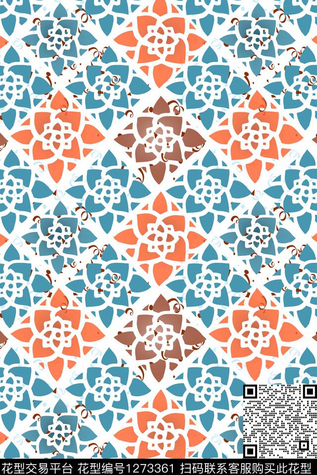 民族风图案蜡印格子混搭传统印花华亿平台下载（图片编号: 1273361） - 瓦栏（Walan）