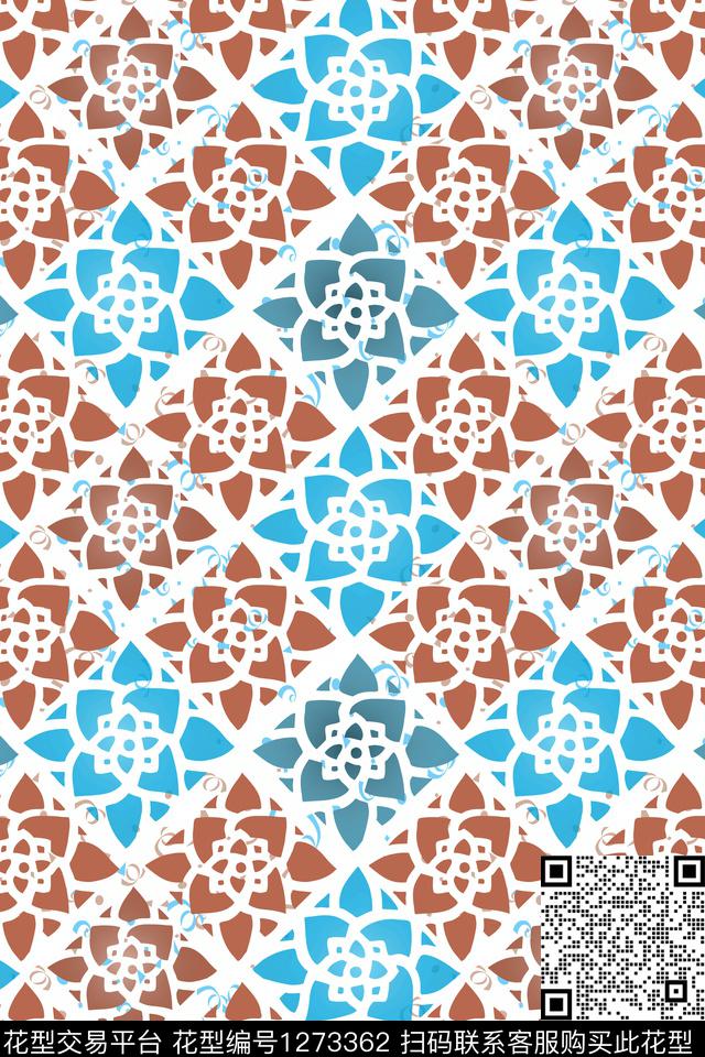 民族风图案蜡印格子混搭传统印花华亿平台下载（图片编号: 1273362） - 瓦栏（Walan）