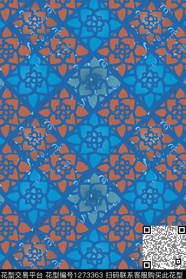 民族风图案蜡印格子混搭传统印花华亿平台下载（图片编号: 1273363） - 瓦栏（Walan）