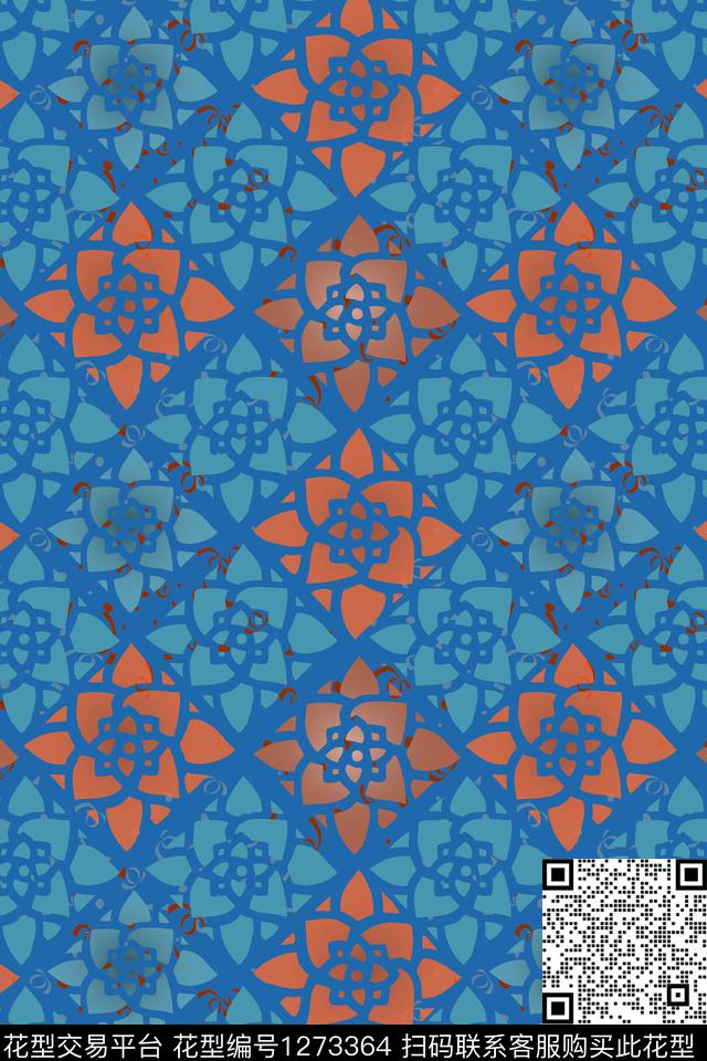 民族风图案蜡印格子混搭传统印花华亿平台下载（图片编号: 1273364） - 瓦栏（Walan）