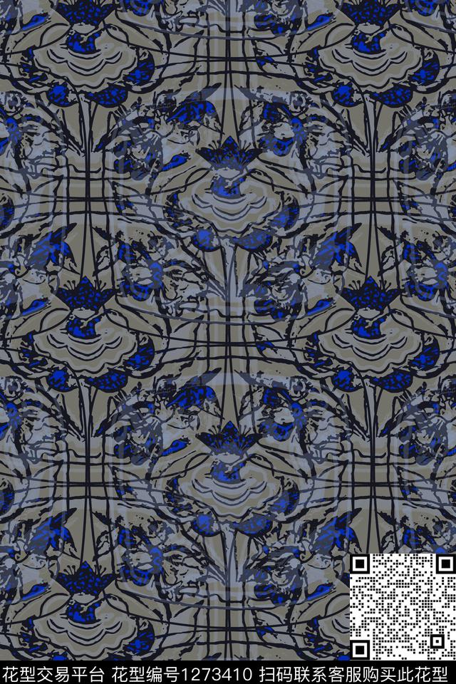 抽象花卉蜡印肌理图案数码印花华亿平台下载（图片编号: 1273410） - 瓦栏（Walan）