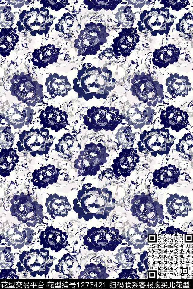 抽象花卉抽象民族风图案数码印花华亿平台下载（图片编号: 1273421） - 瓦栏（Walan）