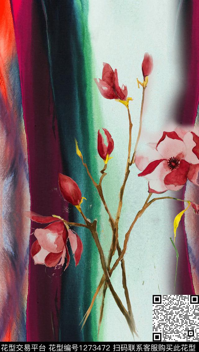 旗袍真丝水墨风数码印花华亿平台下载（图片编号: 1273472） - 瓦栏（Walan）
