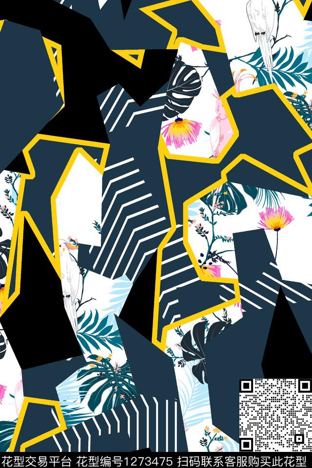 几何男装大牌风数码印花华亿平台下载（图片编号: 1273475） - 瓦栏（Walan）