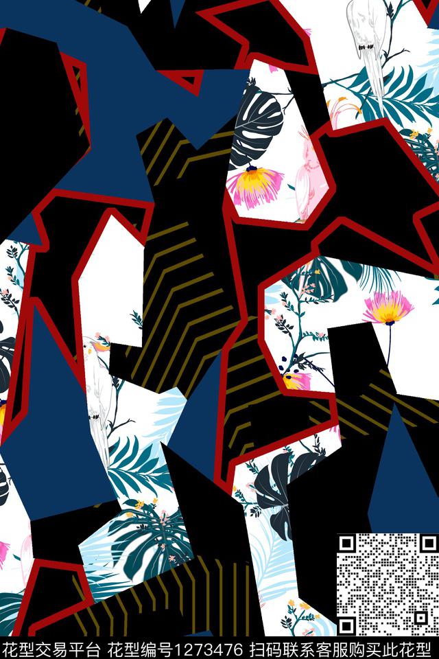 几何男装大牌风数码印花华亿平台下载（图片编号: 1273476） - 瓦栏（Walan）