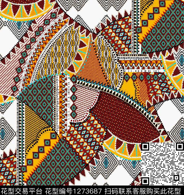 几何抽象民族风传统印花华亿平台下载（图片编号: 1273687） - 瓦栏（Walan）