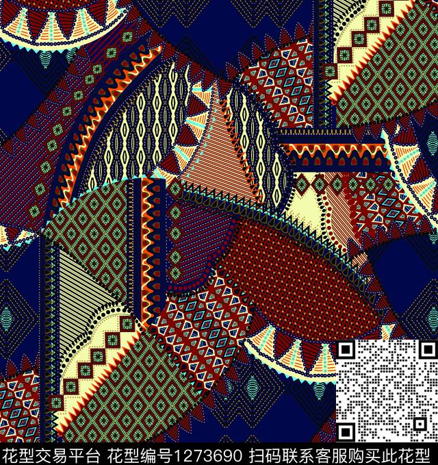 几何抽象民族风传统印花华亿平台下载（图片编号: 1273690） - 瓦栏（Walan）