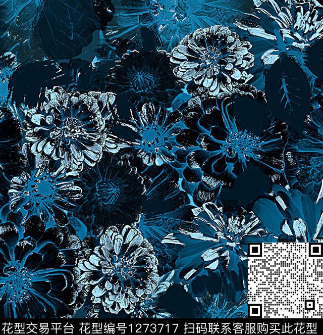 花卉抽象混合拼接数码印花华亿平台下载（图片编号: 1273717） - 瓦栏（Walan）