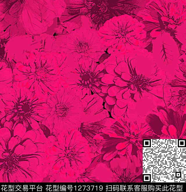 花卉抽象混合拼接数码印花华亿平台下载（图片编号: 1273719） - 瓦栏（Walan）