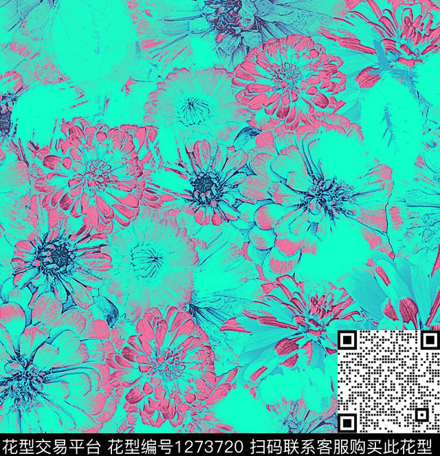 花卉抽象混合拼接数码印花华亿平台下载（图片编号: 1273720） - 瓦栏（Walan）