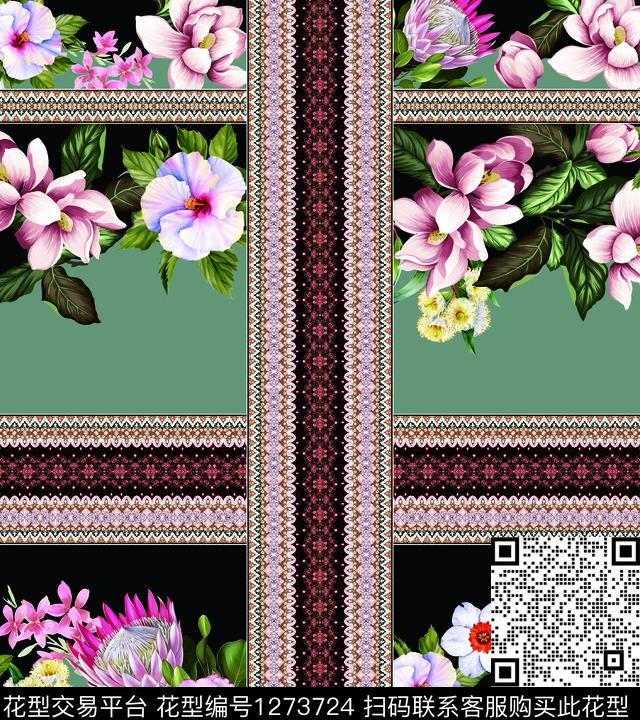 复古定位花女装数码印花华亿平台下载（图片编号: 1273724） - 瓦栏（Walan）