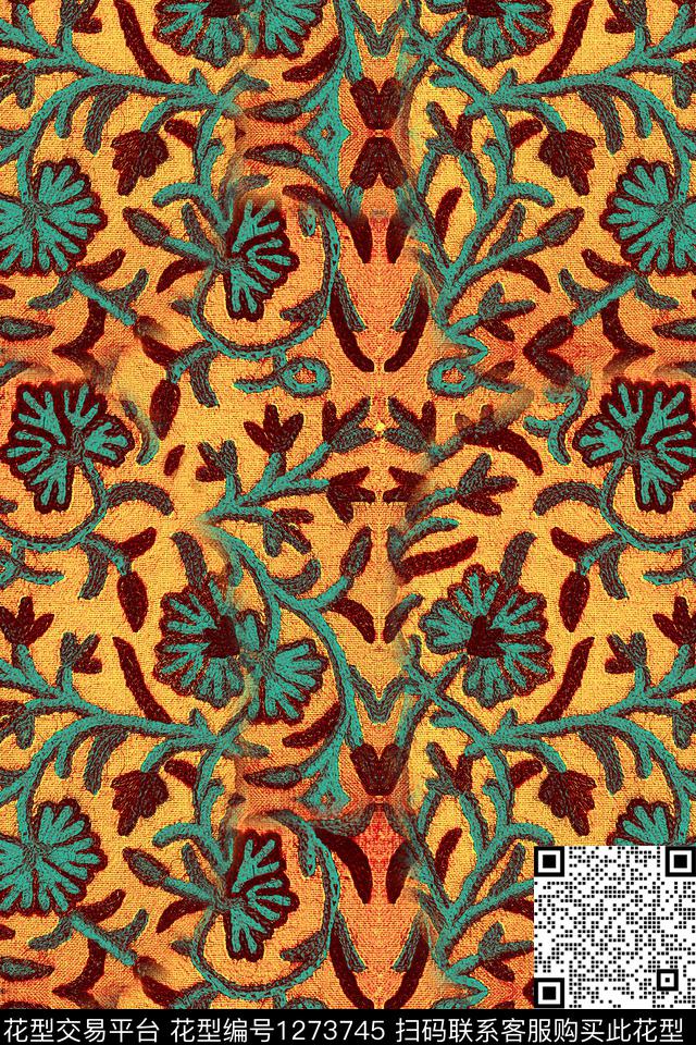 复古中老年绿植树叶数码印花华亿平台下载（图片编号: 1273745） - 瓦栏（Walan）