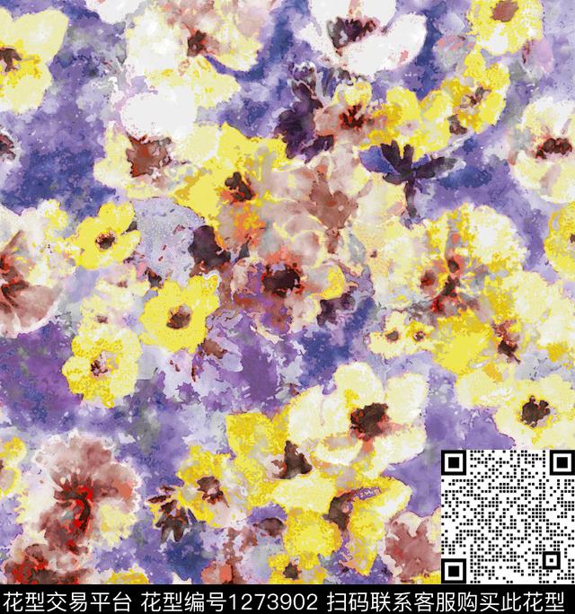 花卉手绘艺术绘画数码印花华亿平台下载（图片编号: 1273902） - 瓦栏（Walan）