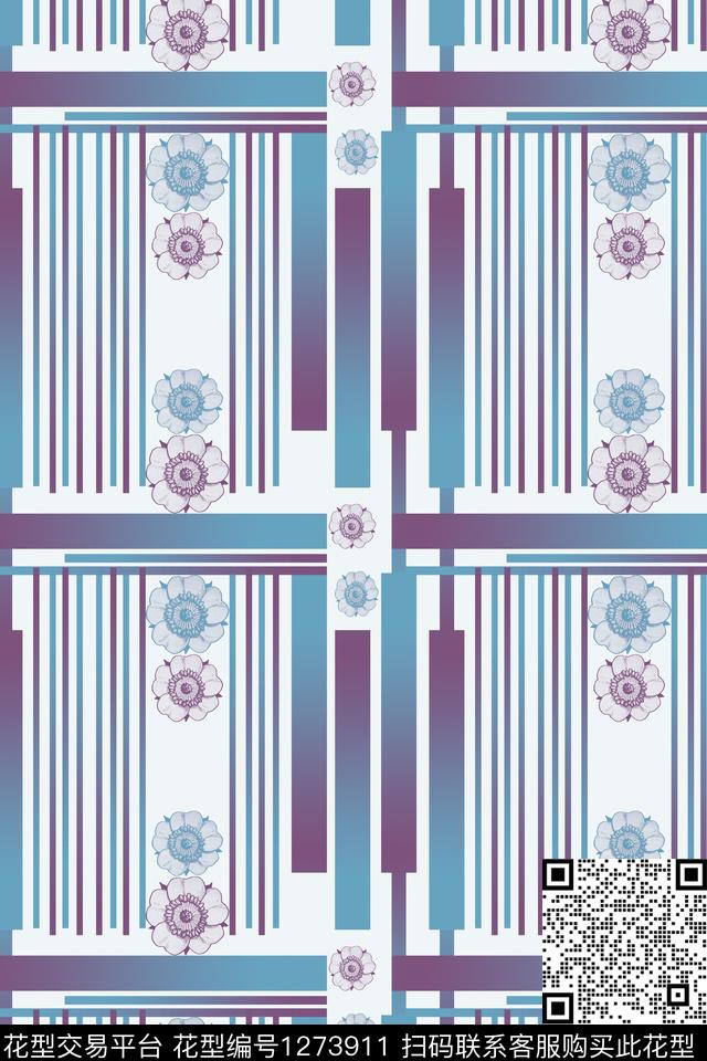 渐变色彩精致几何条纹混搭数码印花华亿平台下载（图片编号: 1273911） - 瓦栏（Walan）