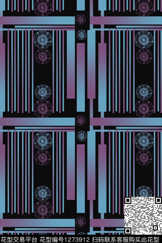 渐变色彩精致几何条纹混搭数码印花华亿平台下载（图片编号: 1273912） - 瓦栏（Walan）