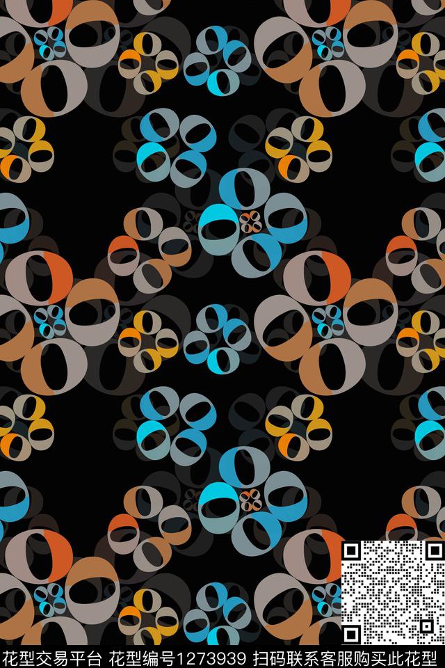 抽象花卉圆圈与波点渐变色彩传统印花华亿平台下载（图片编号: 1273939） - 瓦栏（Walan）