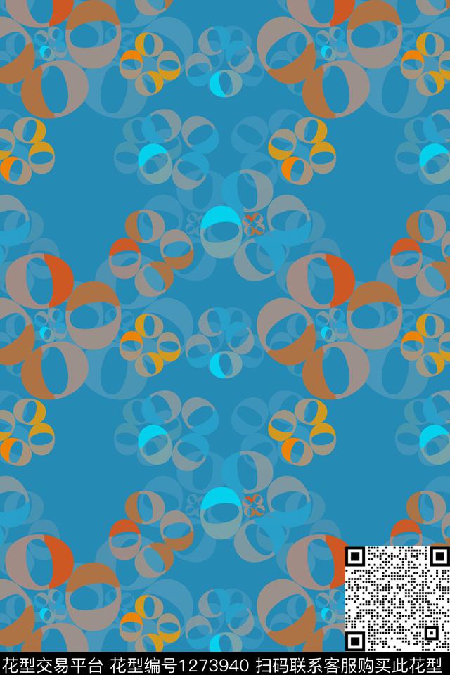 抽象花卉圆圈与波点渐变色彩传统印花华亿平台下载（图片编号: 1273940） - 瓦栏（Walan）