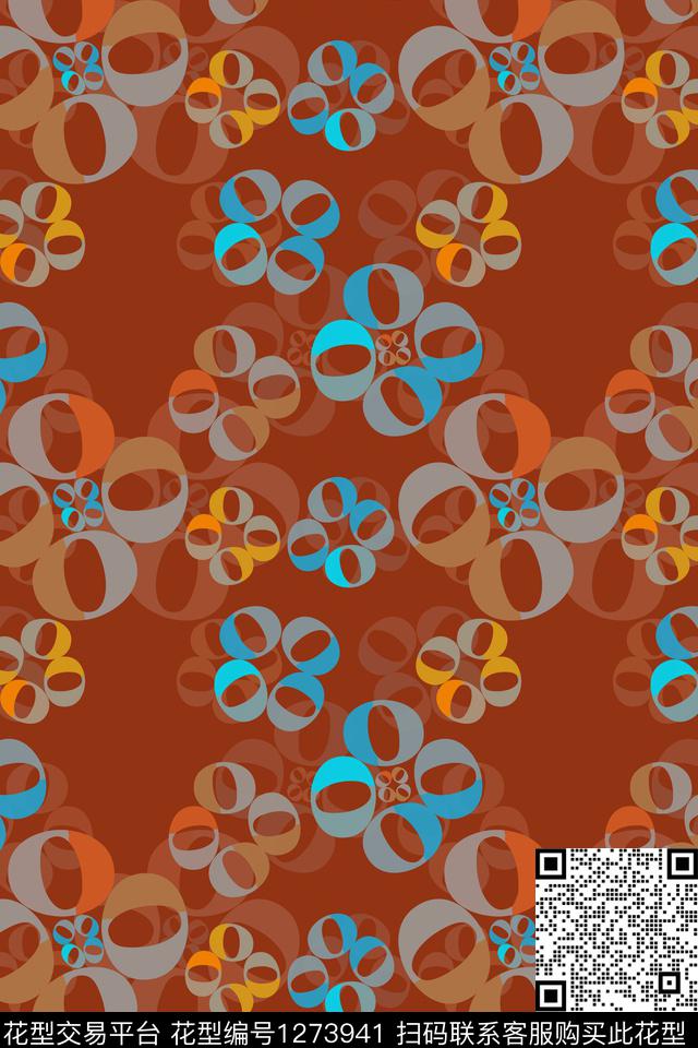抽象花卉圆圈与波点渐变色彩传统印花华亿平台下载（图片编号: 1273941） - 瓦栏（Walan）