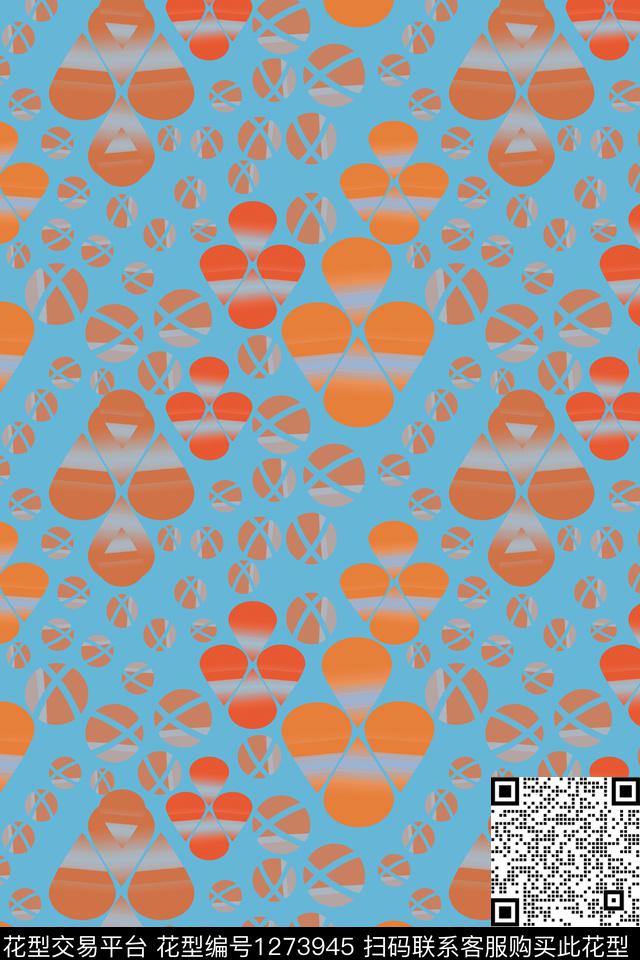 圆圈与波点水滴渐变色彩数码印花华亿平台下载（图片编号: 1273945） - 瓦栏（Walan）