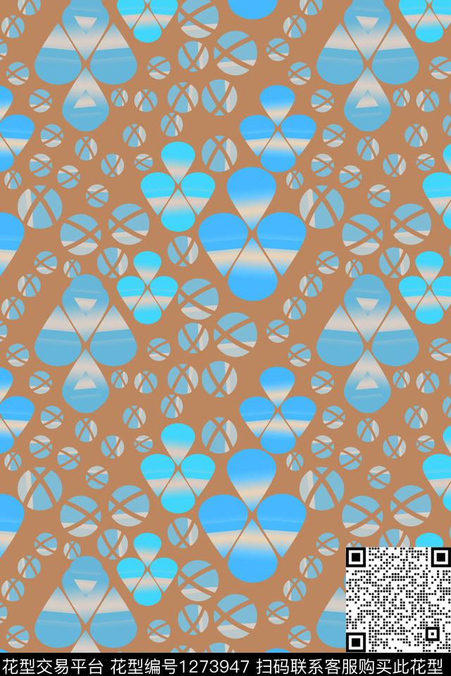 圆圈与波点水滴渐变色彩数码印花华亿平台下载（图片编号: 1273947） - 瓦栏（Walan）