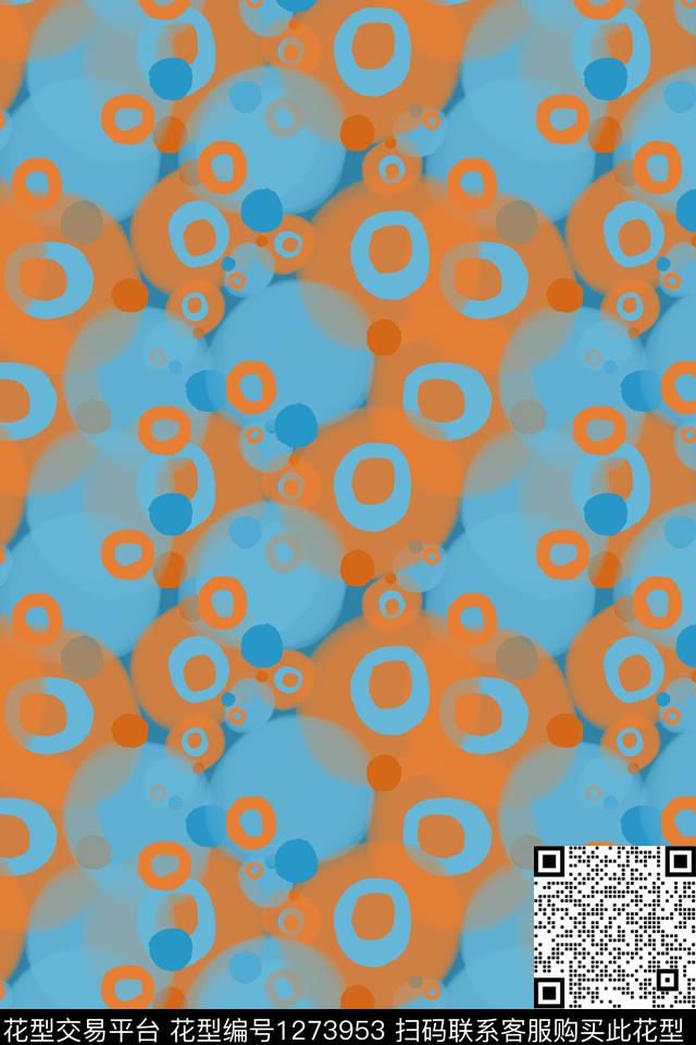 手绘线条笔触圆圈与波点水彩手绘数码印花华亿平台下载（图片编号: 1273953） - 瓦栏（Walan）