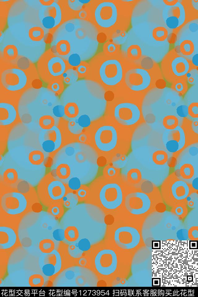 手绘线条笔触圆圈与波点水彩手绘数码印花华亿平台下载（图片编号: 1273954） - 瓦栏（Walan）