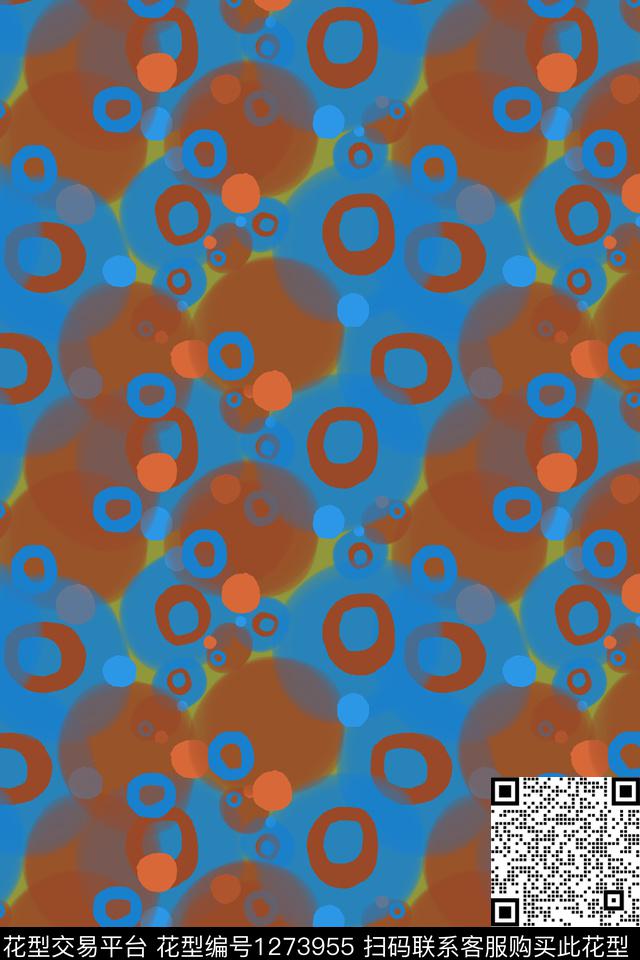 手绘线条笔触圆圈与波点水彩手绘数码印花华亿平台下载（图片编号: 1273955） - 瓦栏（Walan）