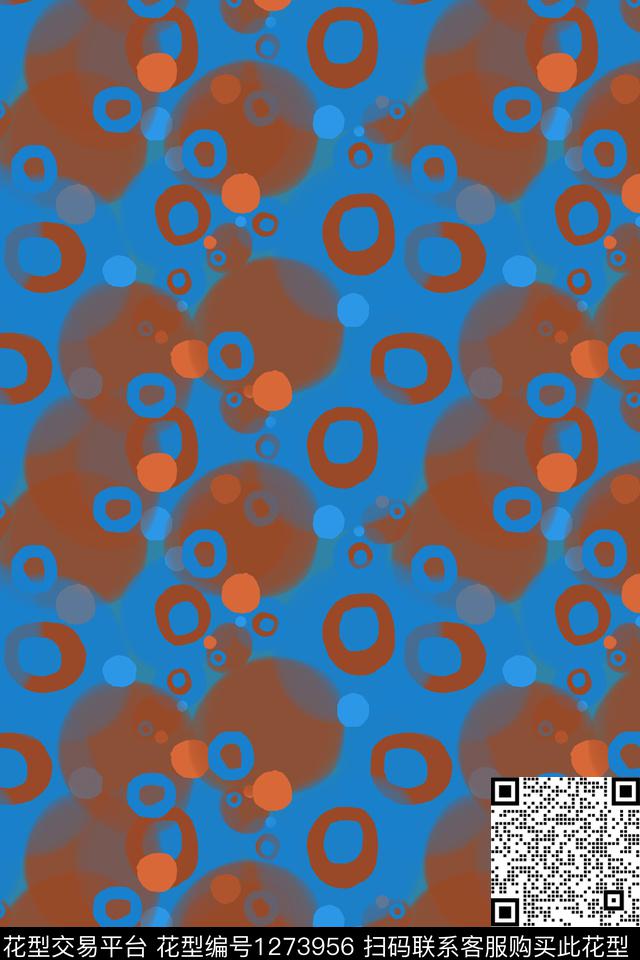 手绘线条笔触圆圈与波点水彩手绘数码印花华亿平台下载（图片编号: 1273956） - 瓦栏（Walan）