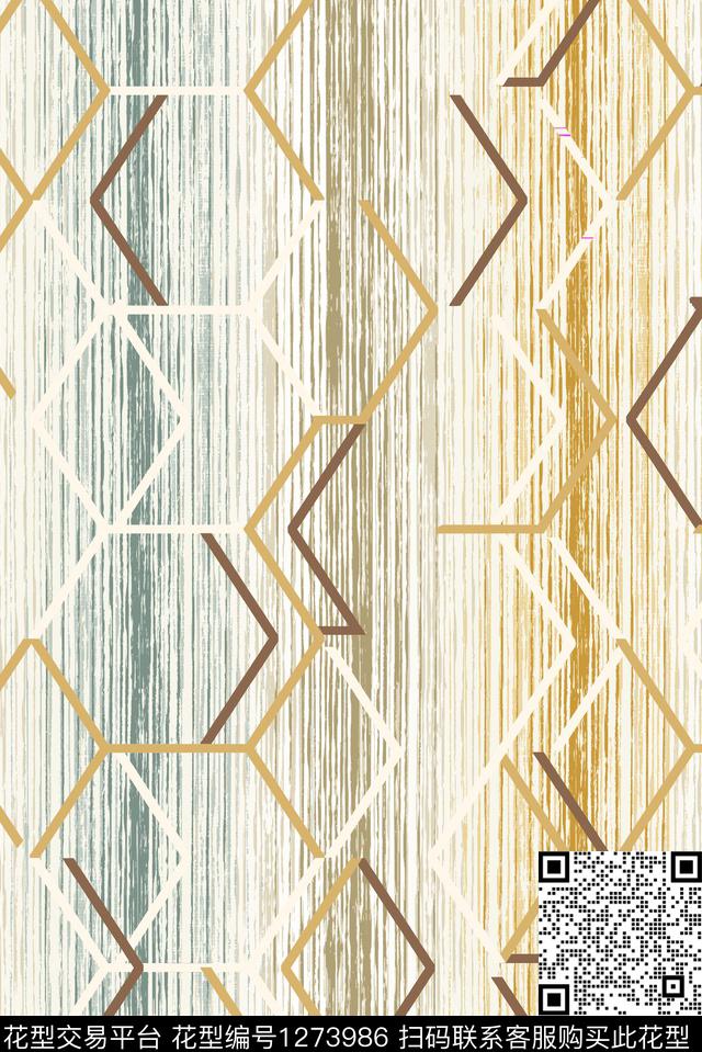 几何大牌风条纹数码印花华亿平台下载（图片编号: 1273986） - 瓦栏（Walan）