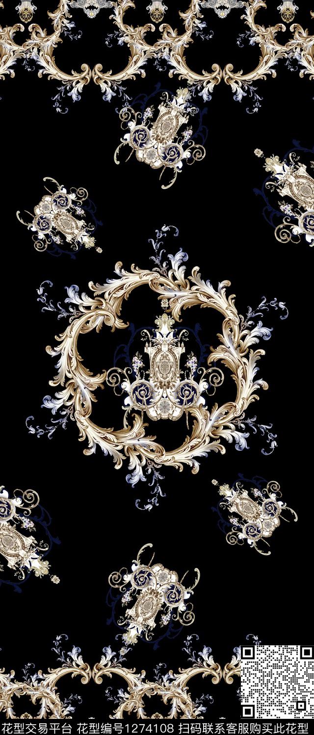 抽象定位花民族风数码印花华亿平台下载（图片编号: 1274108） - 瓦栏（Walan）