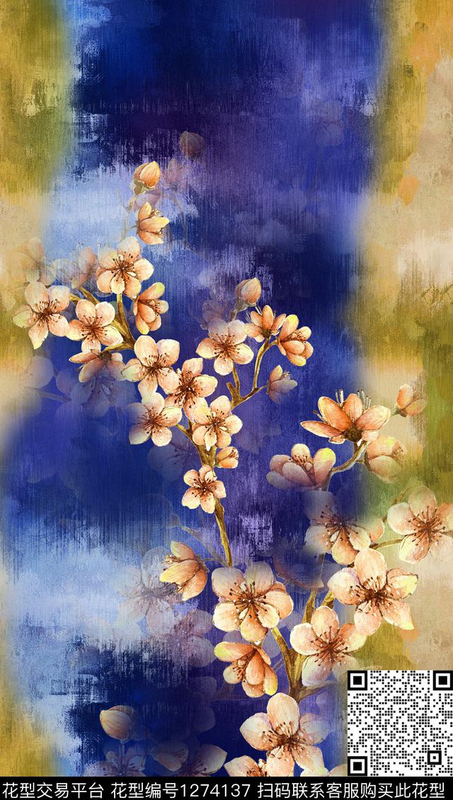 梅花旗袍真丝数码印花华亿平台下载（图片编号: 1274137） - 瓦栏（Walan）