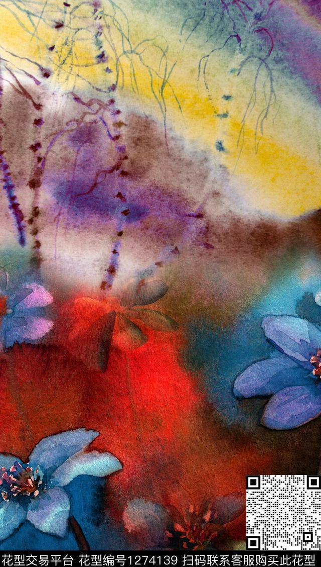 旗袍真丝水墨风数码印花华亿平台下载（图片编号: 1274139） - 瓦栏（Walan）