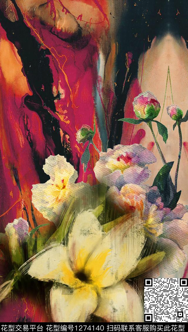 油画华亿平台肌理旗袍数码印花华亿平台下载（图片编号: 1274140） - 瓦栏（Walan）