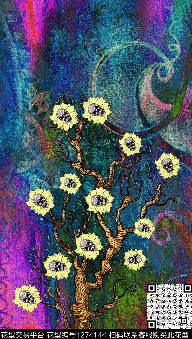 油画华亿平台抽象花卉树枝数码印花华亿平台下载（图片编号: 1274144） - 瓦栏（Walan）