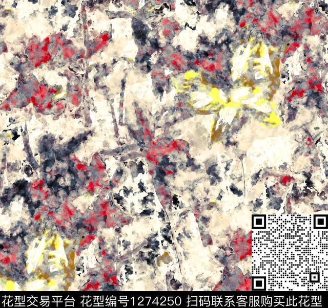 抽象手绘艺术绘画数码印花华亿平台下载（图片编号: 1274250） - 瓦栏（Walan）