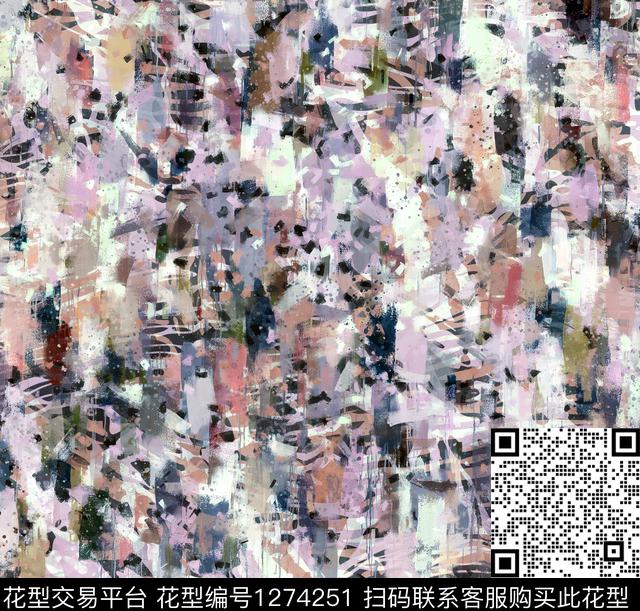 抽象手绘油画印象派数码印花华亿平台下载（图片编号: 1274251） - 瓦栏（Walan）