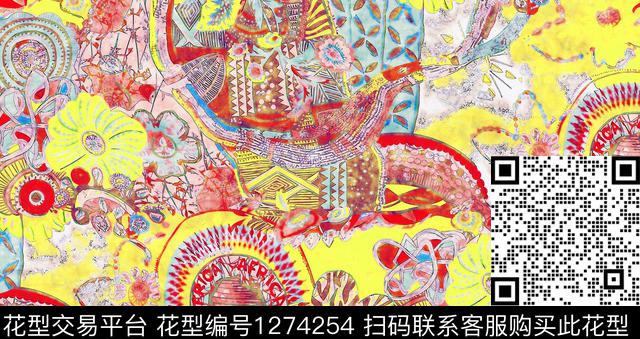 水彩手绘民族风数码印花华亿平台下载（图片编号: 1274254） - 瓦栏（Walan）