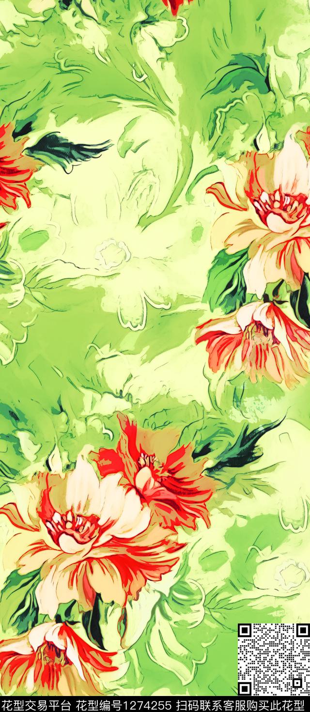 花卉手绘速写草图数码印花华亿平台下载（图片编号: 1274255） - 瓦栏（Walan）